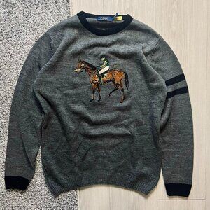 Polo Ralph Lauren Equestrian Knit Sweater Big Pony Embroidered Slim Fit